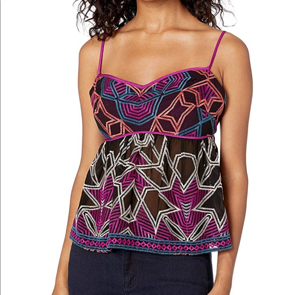 BCBGMAXAZRIA Embroidered Empire Waist Top size M